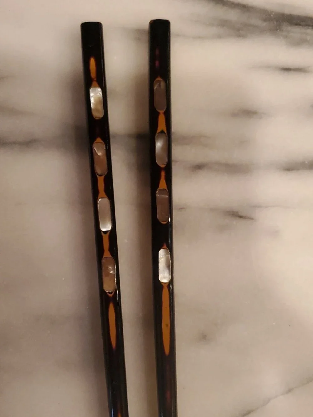 Japanese Black Lacquered Mother Of Pearl/Abalone Chopsticks